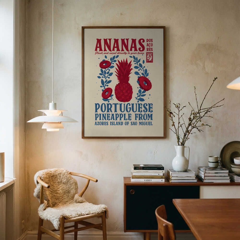 Portuguese Azores Pineapple Art Print UK — Vintage Vibrant Wall Art — Kitchen — Wall It All Prints