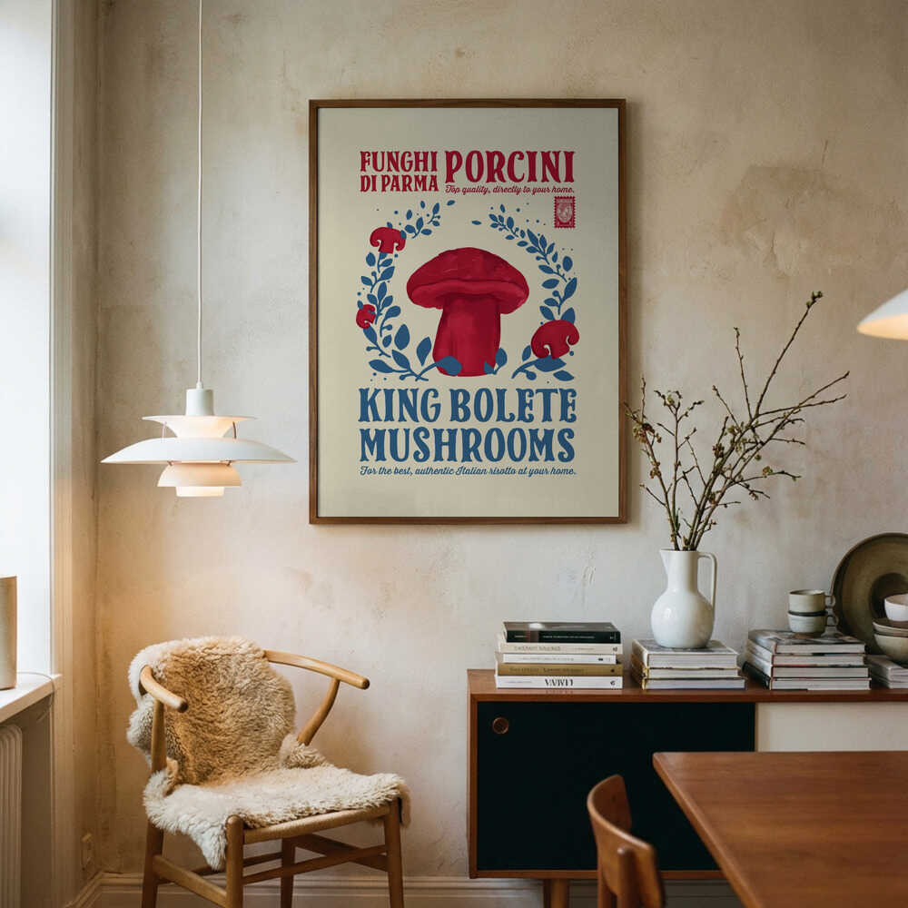 Italian King Bolete Art Print UK — Vintage Vibrant Wall Art — Kitchen — Wall It All Prints