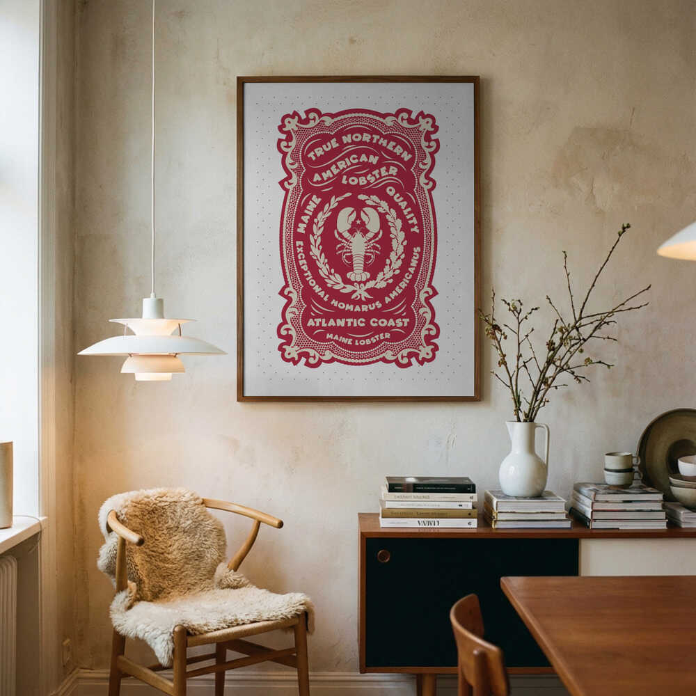 Vintage Maine Lobster Label Art Print UK — Food Minimal Wall Art — Kitchen — Wall It All Prints
