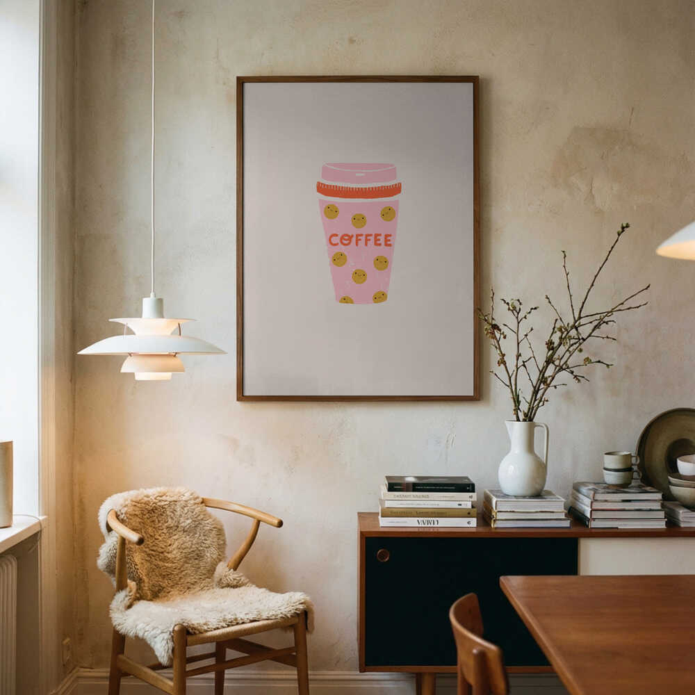 Happy Pink Coffee Cup Art Print UK — Food Vibrant Wall Art — Kitchen — Wall It All Prints