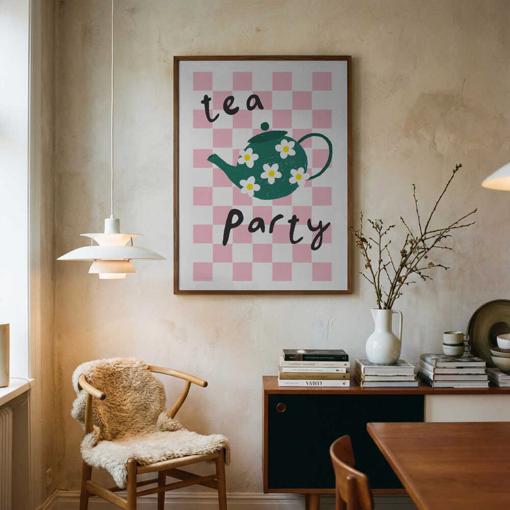 Pink Daisy Tea Party Art Print UK — Botanical Fresh Wall Art — Kitchen — Wall It All Prints