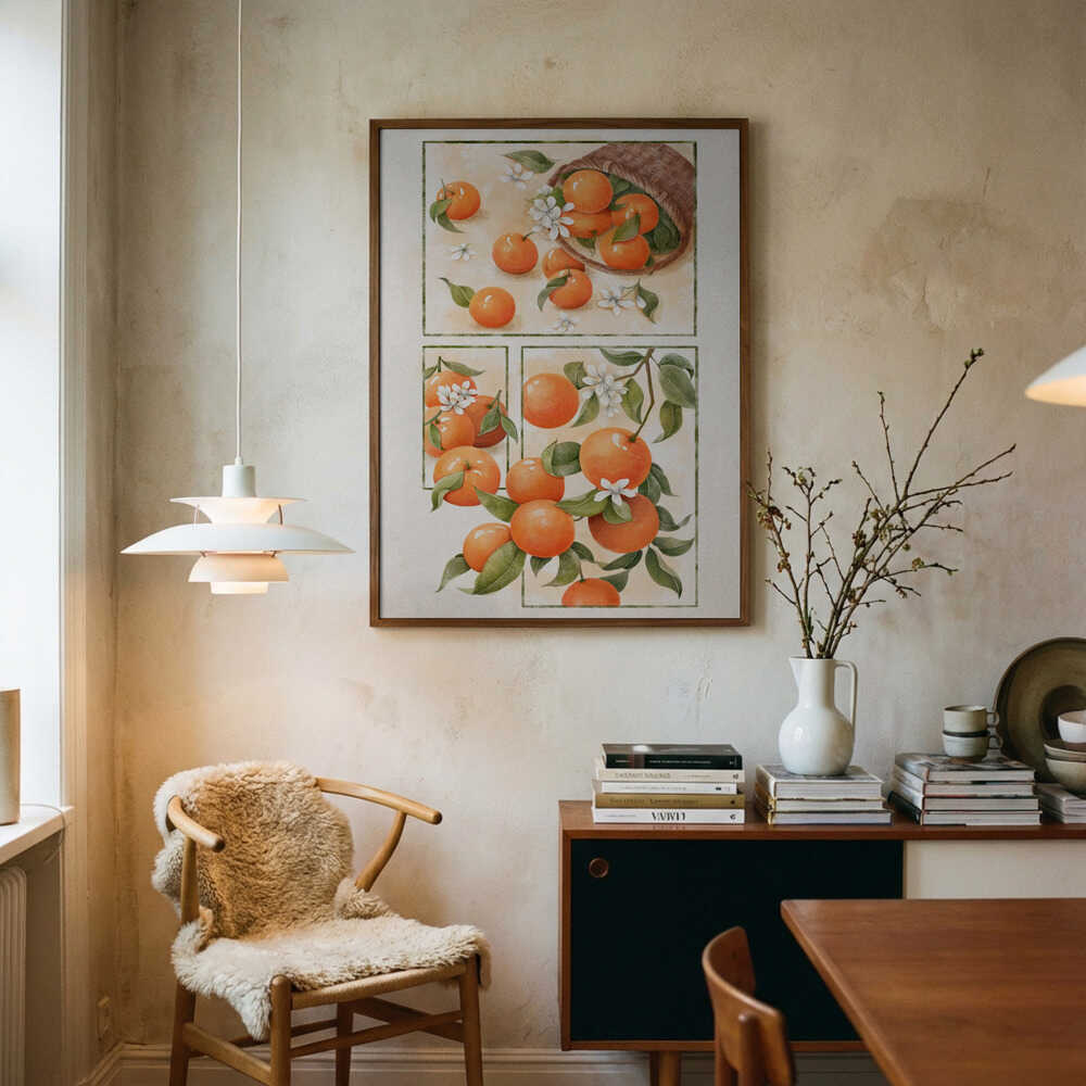 Watercolor Oranges And Blossoms Art Print UK — Botanical Fresh Wall Art — Kitchen — Wall It All Prints