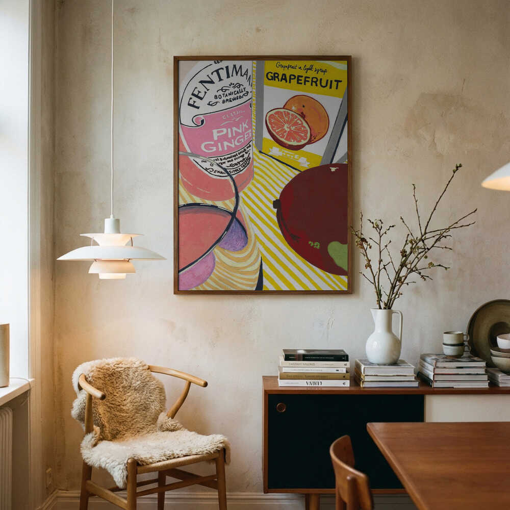Pink Ginger and Grapefruit Art Print UK — Abstract Vibrant Wall Art — Kitchen — Wall It All Prints