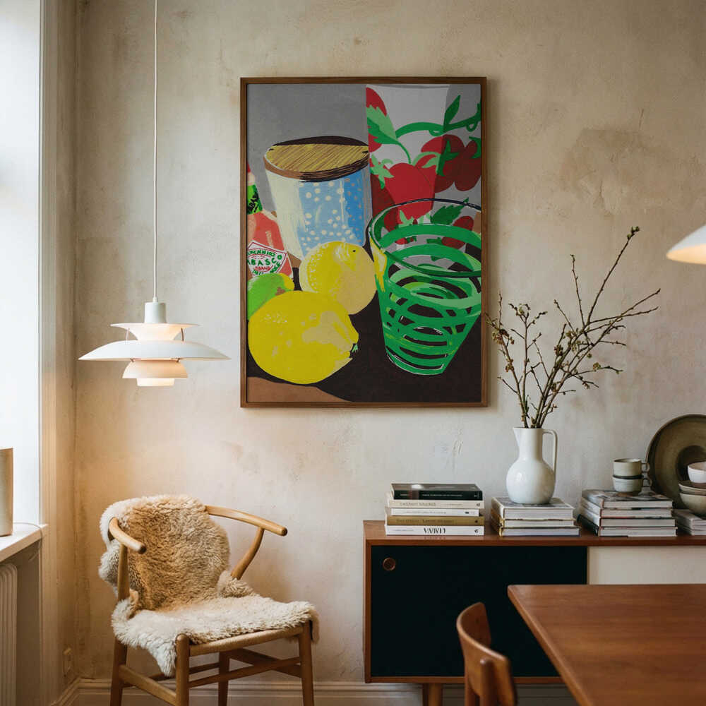 Lemons Green Glass Still Life Art Print UK — Food Vibrant Wall Art — Kitchen — Wall It All Prints