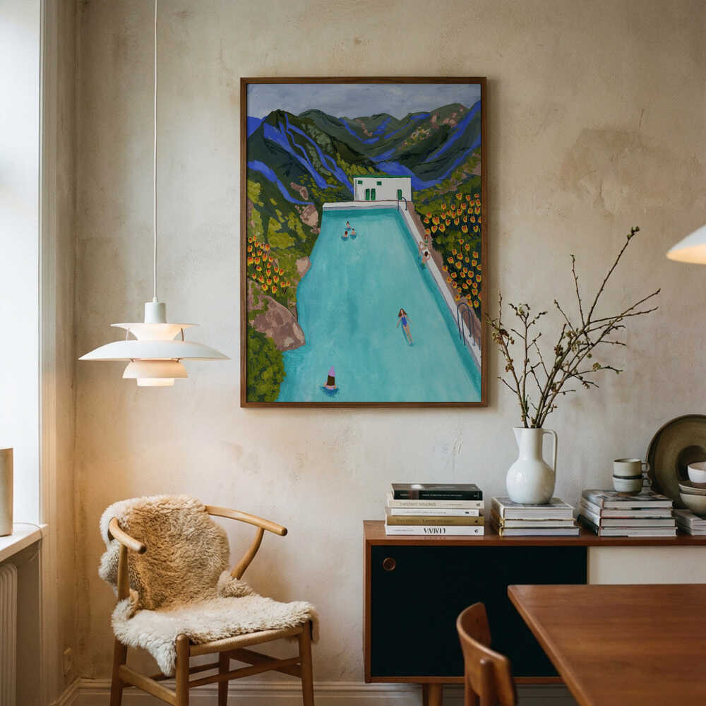 Mountain Pool Retreat Art Print UK — Botanical Vibrant Wall Art — Living Room — Wall It All Prints