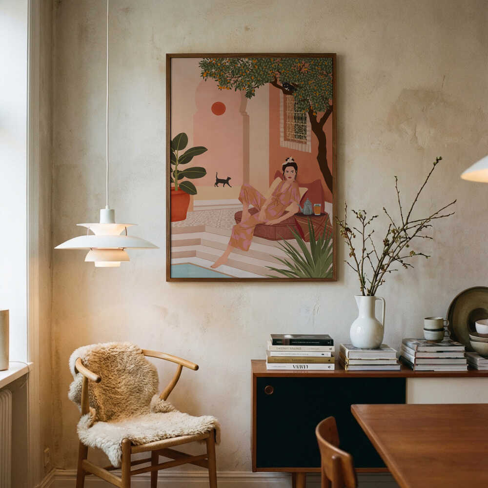Moroccan Courtyard Relax Art Print UK — Botanical Vibrant Wall Art — Living Room — Wall It All Prints