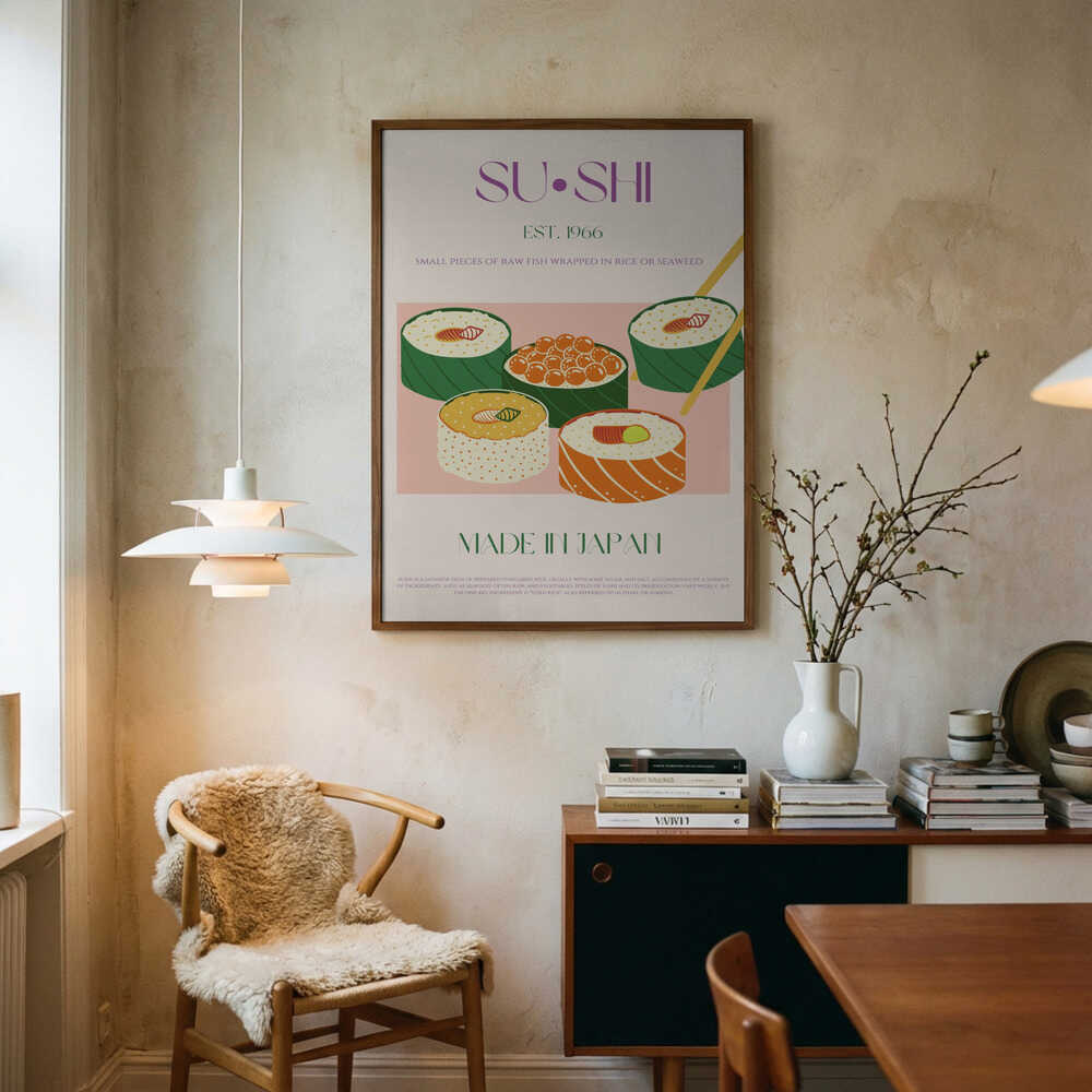 Fresh Sushi Rolls Art Print UK — Japanese Vibrant Wall Art — Kitchen — Wall It All Prints