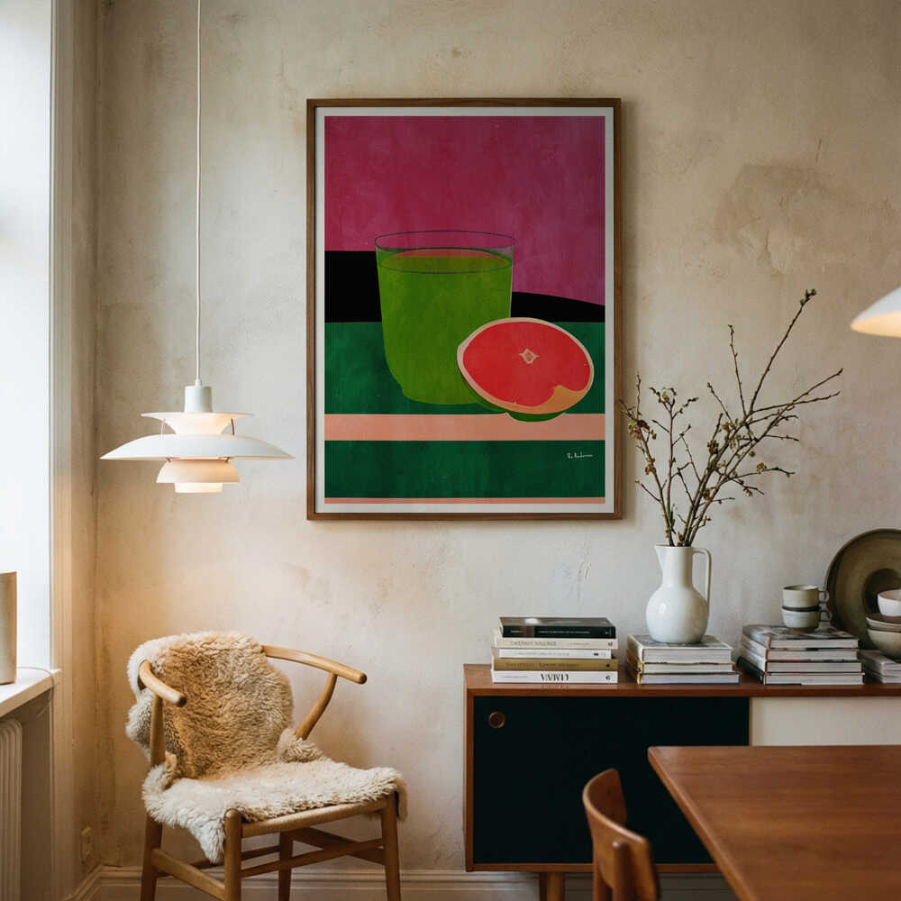 Vibrant Grapefruit Juice Art Print UK — Food Vibrant Wall Art — Kitchen — Wall It All Prints