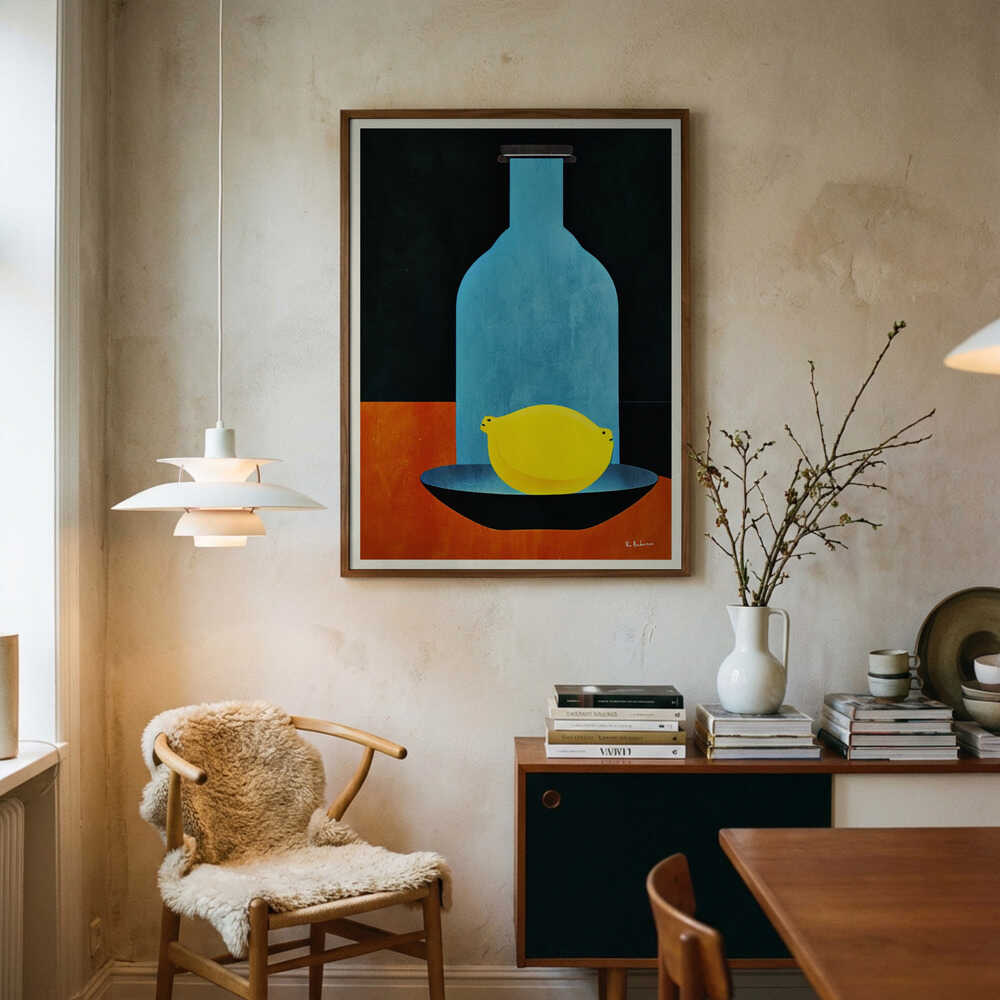 Blue Bottle Yellow Lemon Art Print UK — Food Vibrant Wall Art — Kitchen — Wall It All Prints