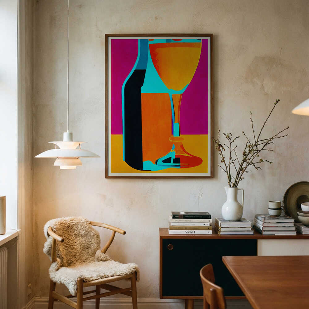 Vibrant Wine Glass Bottle Art Print UK — Food Vibrant Wall Art — Kitchen — Wall It All Prints