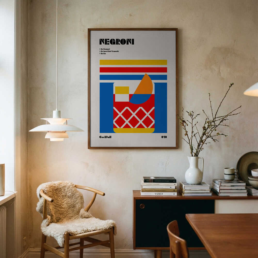 Colorful Negroni Cocktail Art Print UK — Japanese Vibrant Wall Art — Kitchen — Wall It All Prints