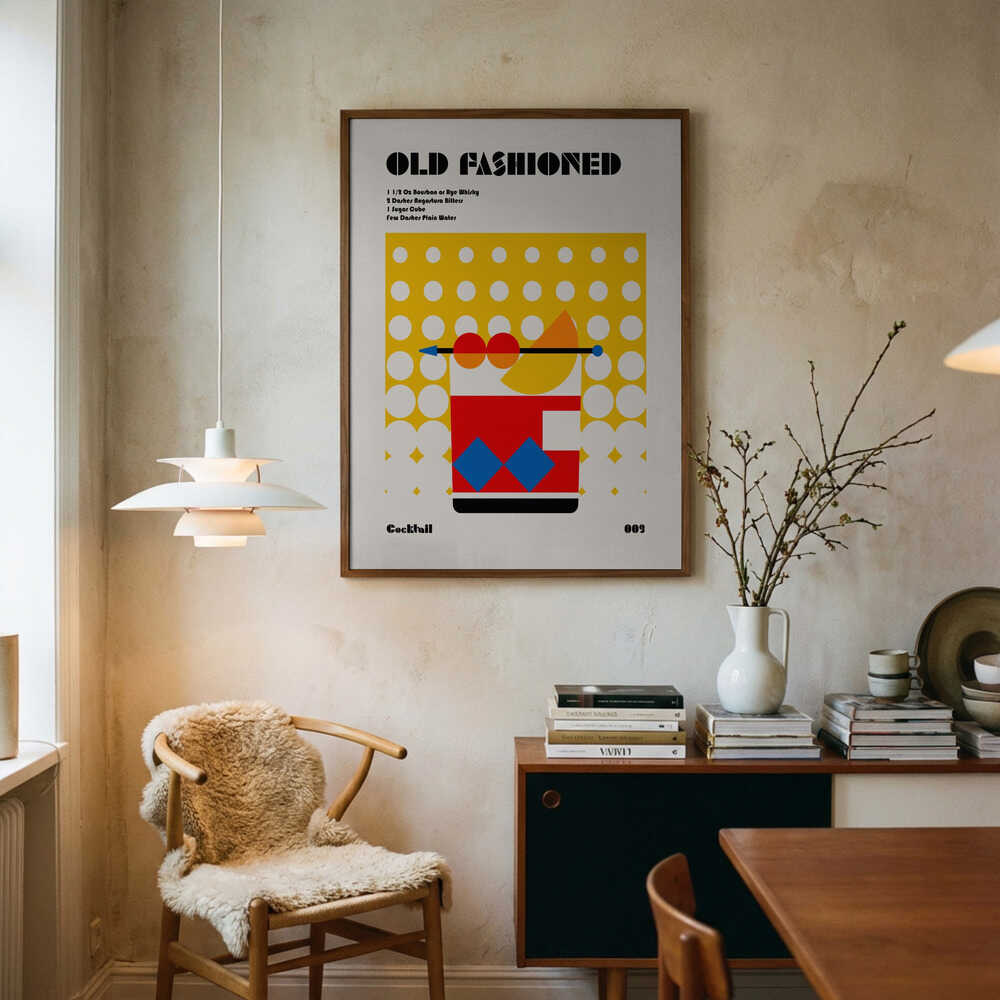 Old Fashioned Cocktail Recipe Art Print UK — Abstract Vibrant Wall Art — Kitchen — Wall It All Prints