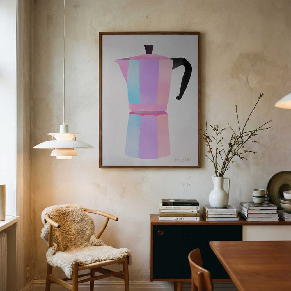 Colorful Moka Pot Art Print UK — Botanical Vibrant Wall Art — Kitchen — Wall It All Prints