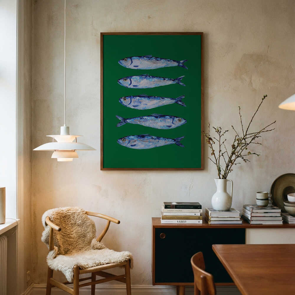 Five Painted Sardines Art Print UK — Abstract Fresh Wall Art — Kitchen — Wall It All Prints