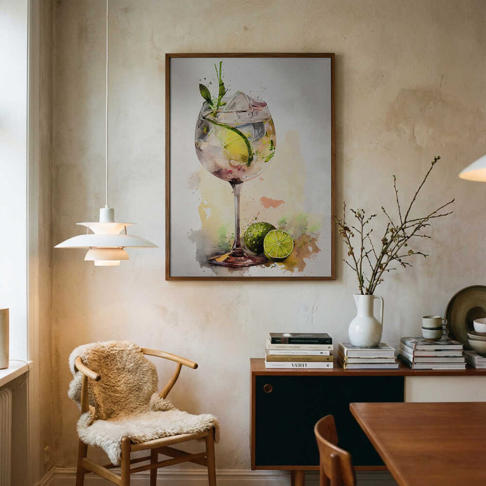 Watercolor Gin Tonic Art Print UK — Botanical Calm Wall Art — Kitchen — Wall It All Prints