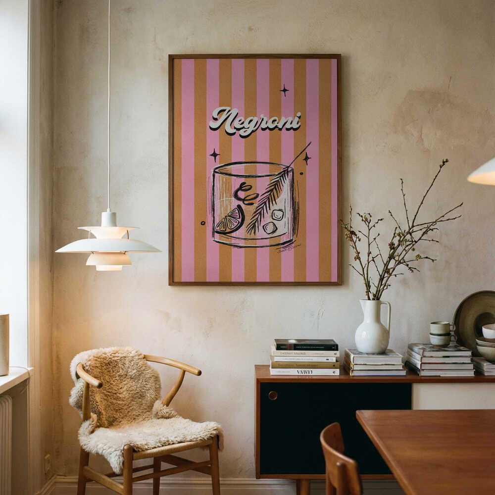 Retro Negroni Cocktail Art Print UK — Botanical Vibrant Wall Art — Kitchen — Wall It All Prints