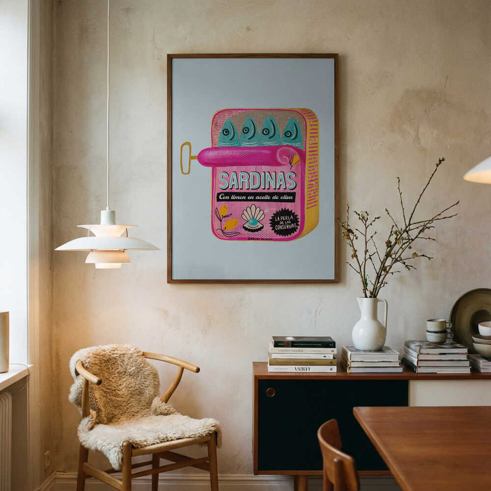 Pink Sardines With Lemon Art Print UK — Botanical Vibrant Wall Art — Kitchen — Wall It All Prints