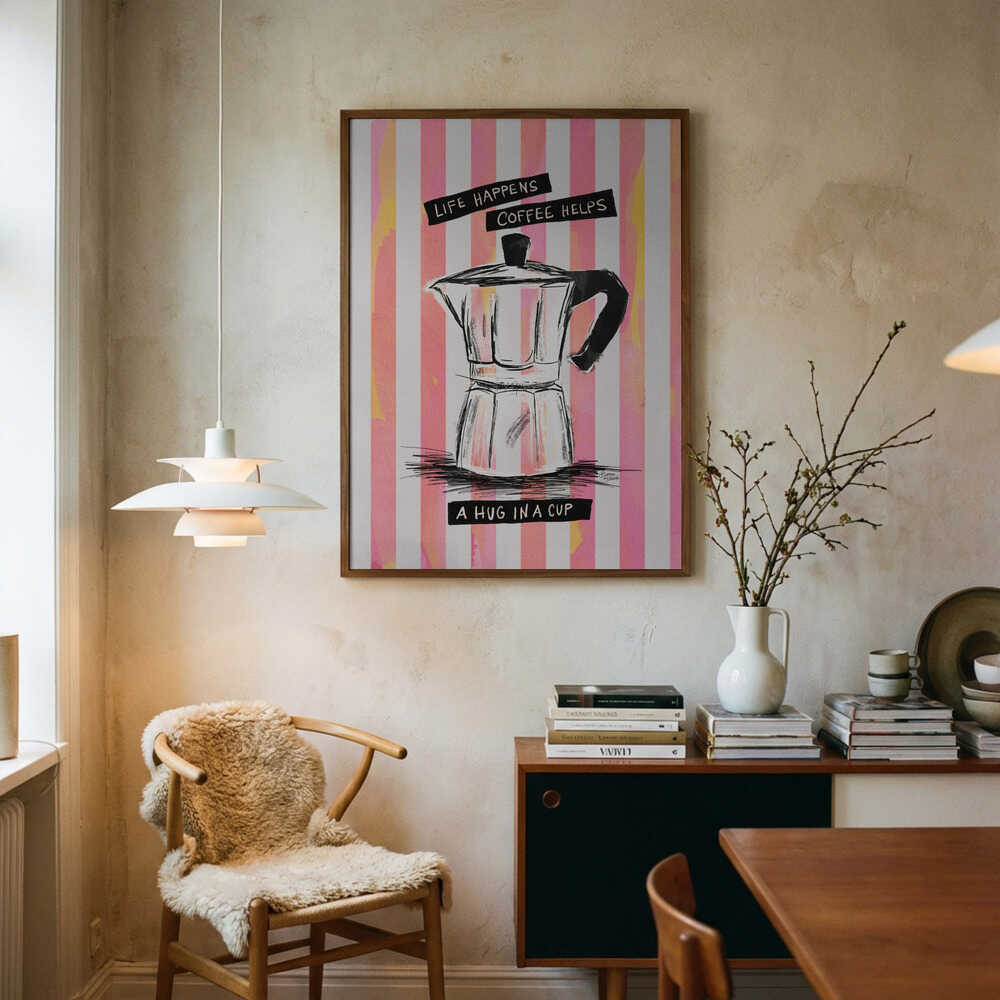 Life Happens Coffee Helps Art Print UK — Botanical Dark Wall Art — Kitchen — Wall It All Prints