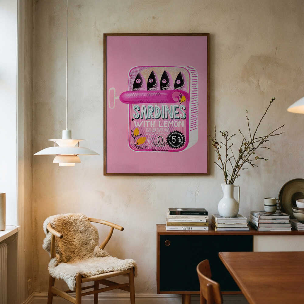 Pink Sardines With Lemon Art Print UK — Botanical Vibrant Wall Art — Kitchen — Wall It All Prints