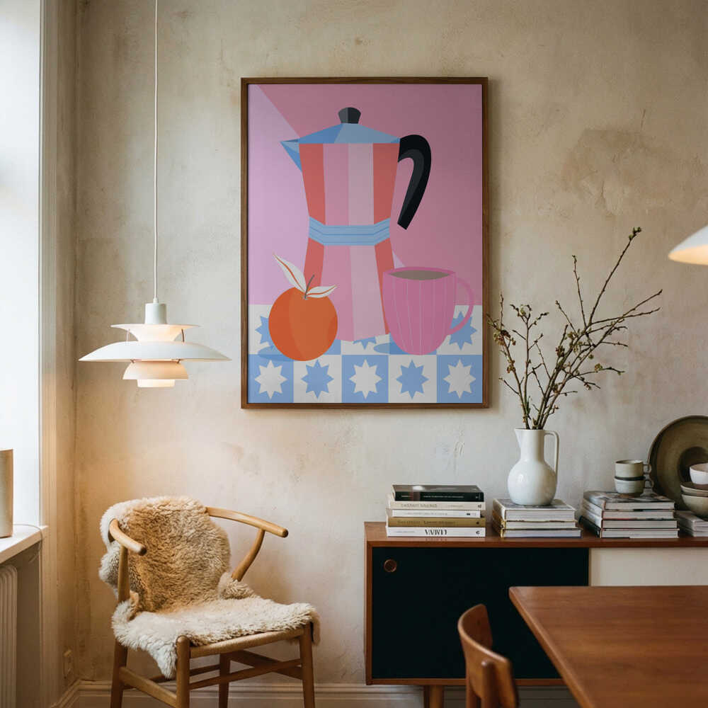Still Life with Moka Pot Art Print UK — Abstract Vibrant Wall Art — Kitchen — Wall It All Prints