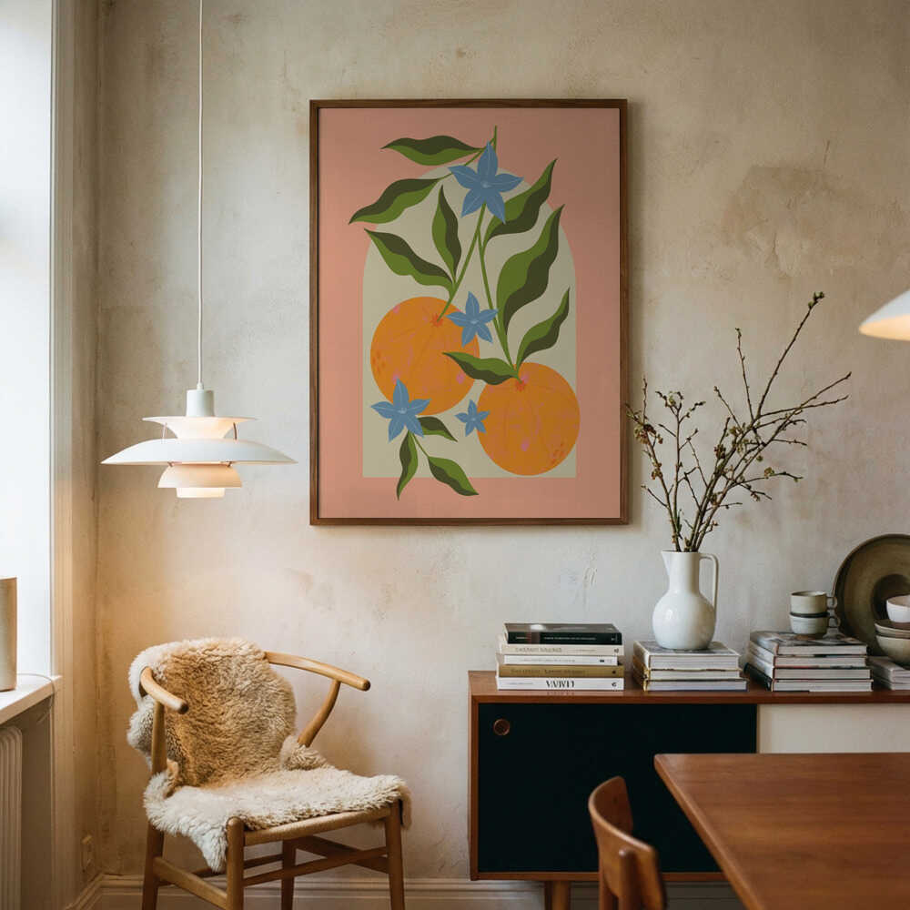 Orange Branch with Flowers Art Print UK — Botanical Fresh Wall Art — Kitchen — Wall It All Prints