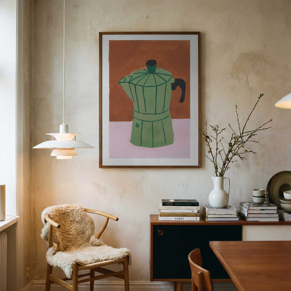 Green Moka Pot Still Life Art Print UK — Abstract Minimal Wall Art — Kitchen — Wall It All Prints