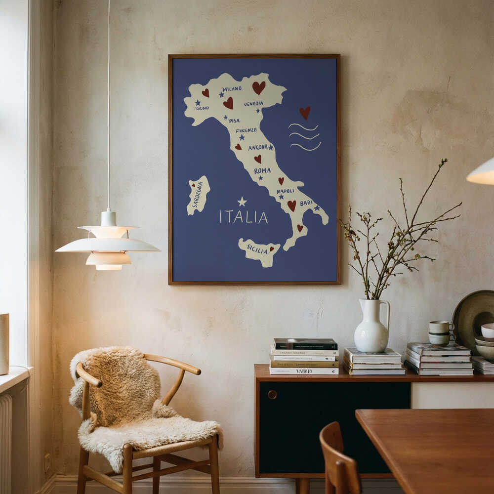 Italy Love Travel Map Art Print UK — Animal Vibrant Wall Art — Living Room — Wall It All Prints