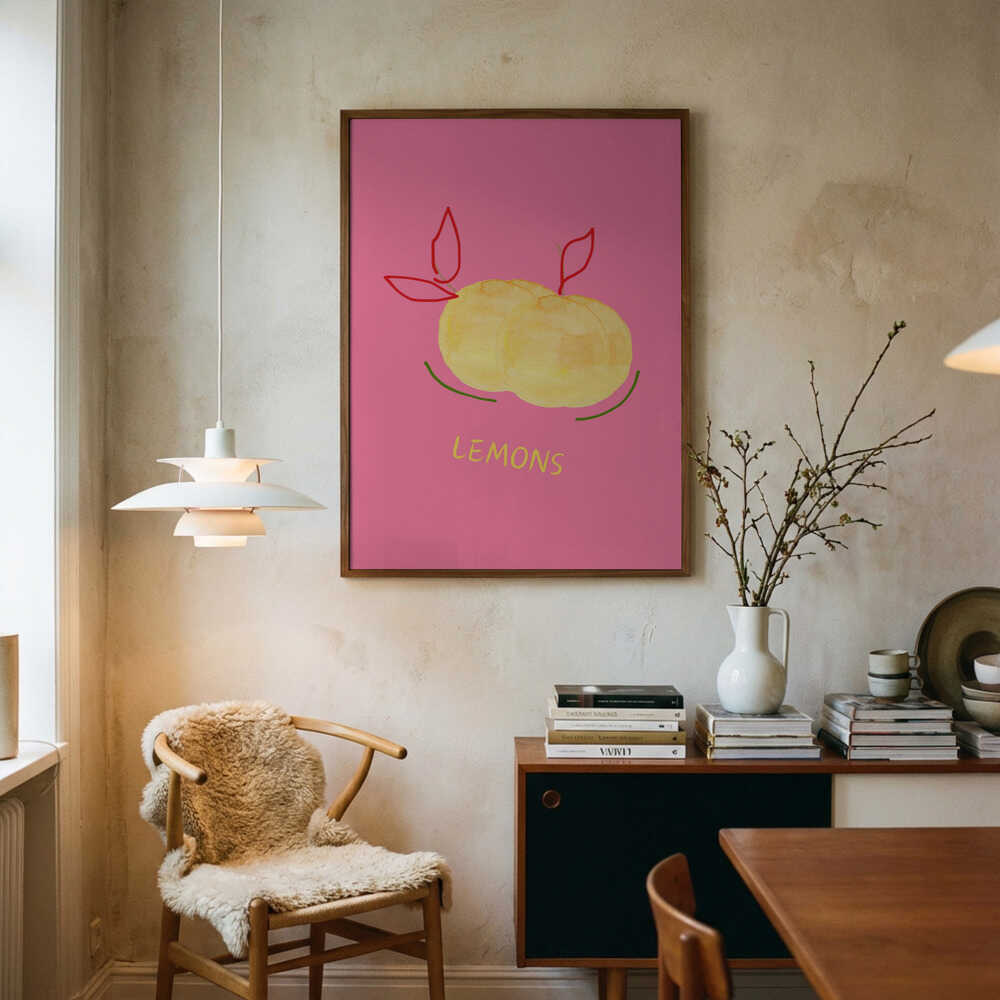 Vibrant Pink Lemons Art Print UK — Abstract Vibrant Wall Art — Kitchen — Wall It All Prints