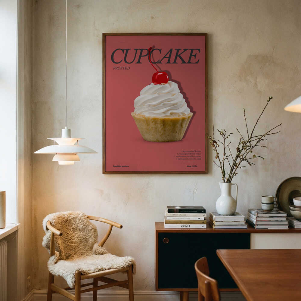 Frosted Cherry Cupcake Art Print UK — Japanese Vibrant Wall Art — Kitchen — Wall It All Prints