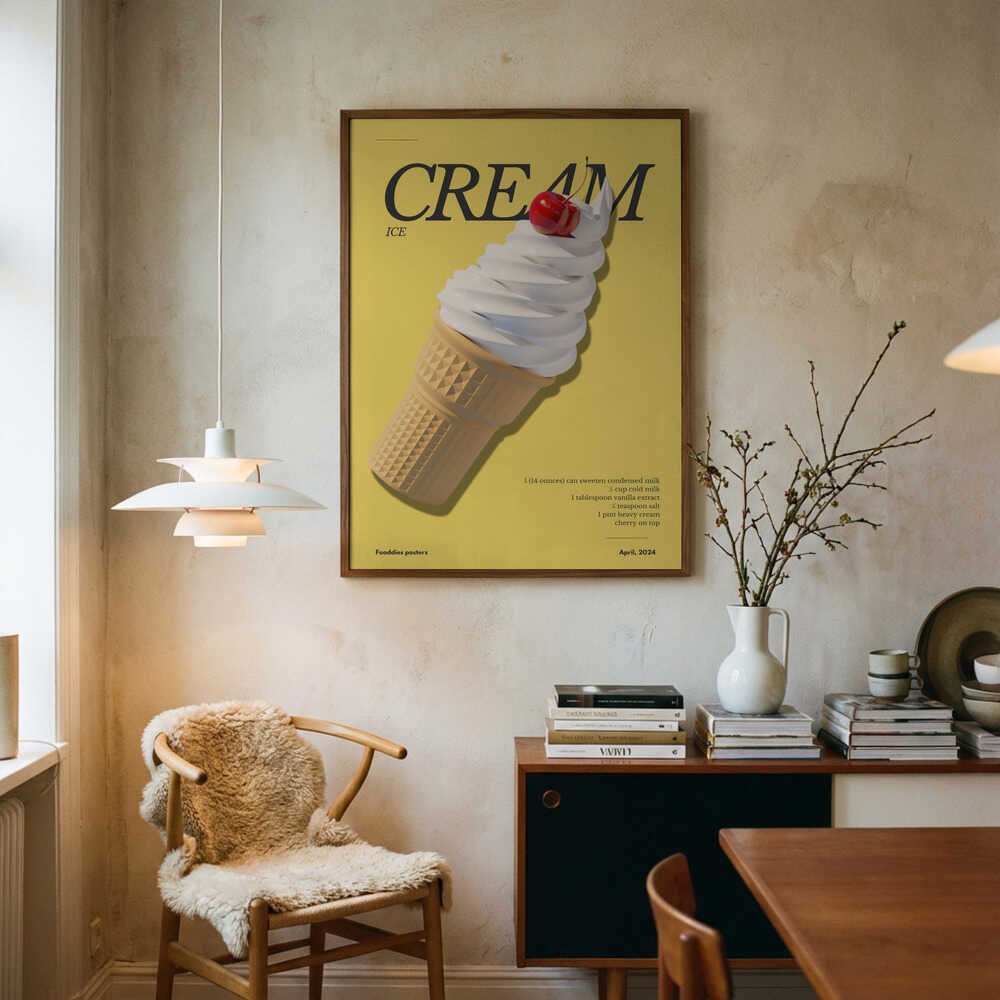 Cherry Ice Cream Cone Art Print UK — Japanese Calm Wall Art — Kitchen — Wall It All Prints