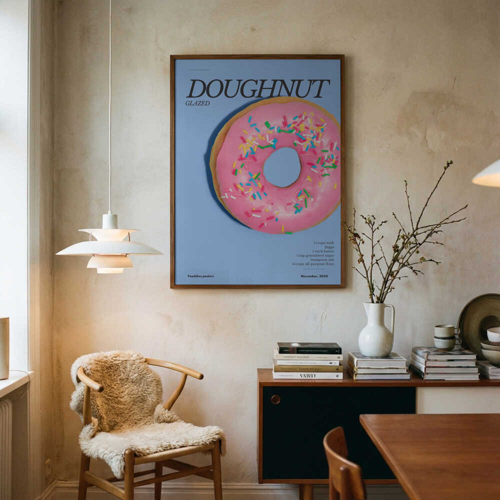 Pink Sprinkled Doughnut Art Print UK — Food Vibrant Wall Art — Kitchen — Wall It All Prints
