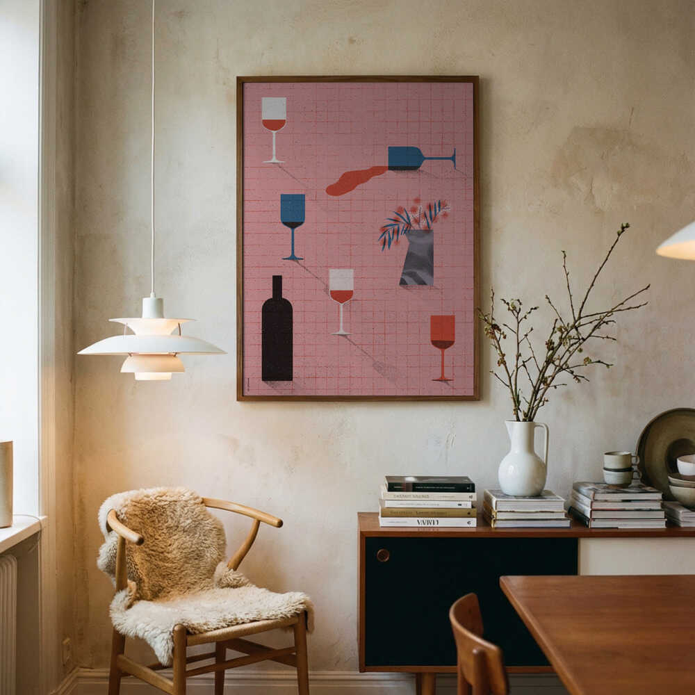 Modern Wine Still Life Art Print UK — Botanical Calm Wall Art — Kitchen — Wall It All Prints
