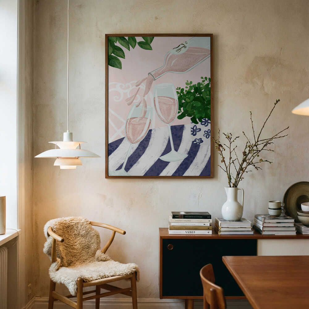 Refreshing Rosé Pour Art Print UK — Botanical Fresh Wall Art — Kitchen — Wall It All Prints