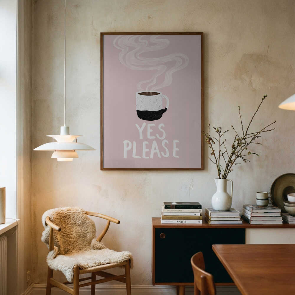 Warm Coffee Yes Please Art Print UK — Food Dark Wall Art — Kitchen — Wall It All Prints