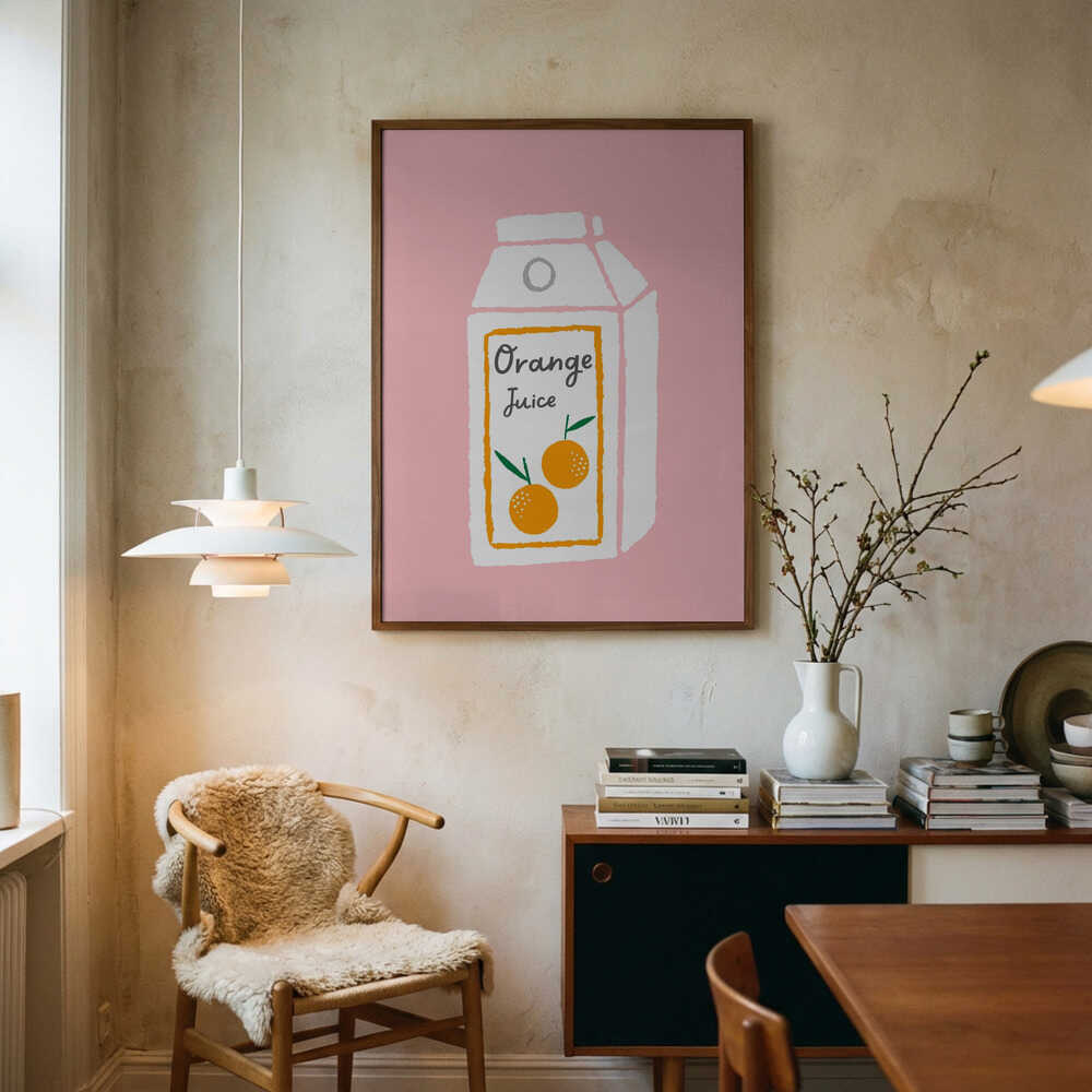 Cute Orange Juice Carton Art Print UK — Abstract Calm Wall Art — Kitchen — Wall It All Prints