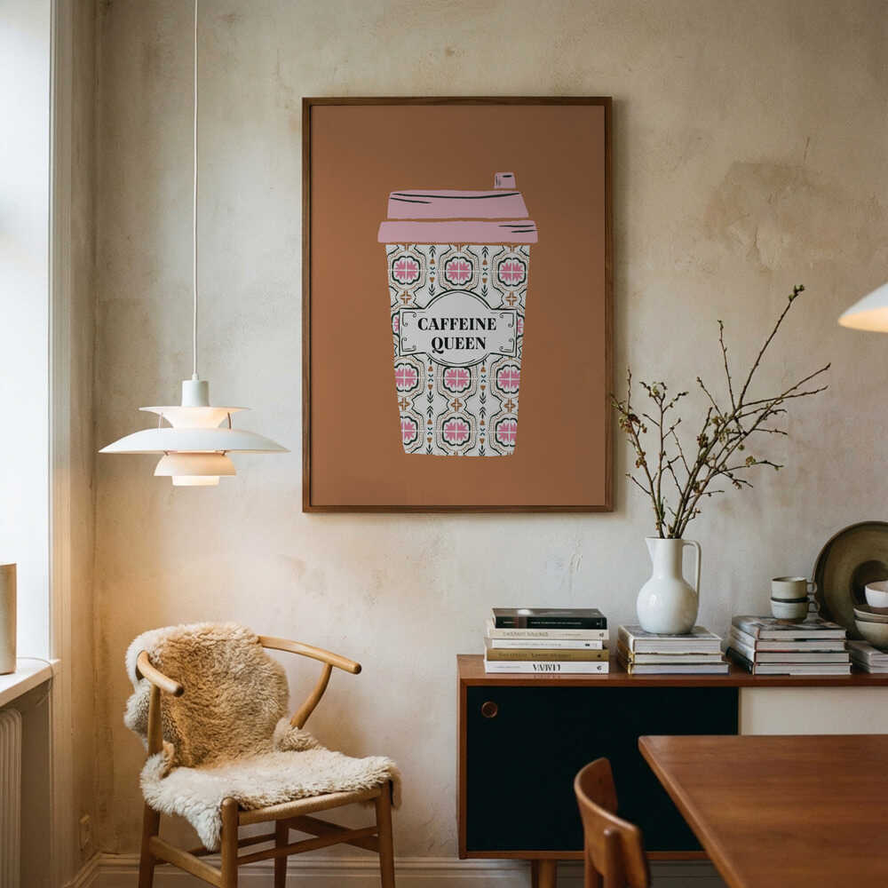 Caffeine Queen Coffee Cup Art Print UK — Abstract Vibrant Wall Art — Living Room — Wall It All Prints