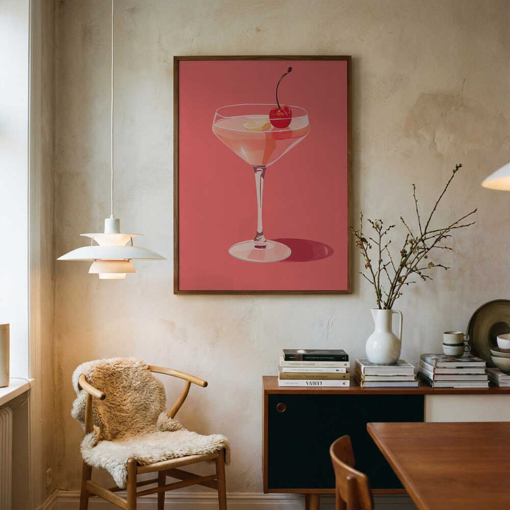 Chic Pink Cocktail Art Print UK — Vintage Vibrant Wall Art — Kitchen — Wall It All Prints