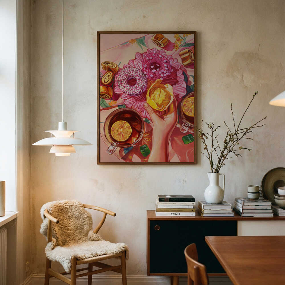 Cozy Tea and Donuts Art Print UK — Botanical Fresh Wall Art — Kitchen — Wall It All Prints