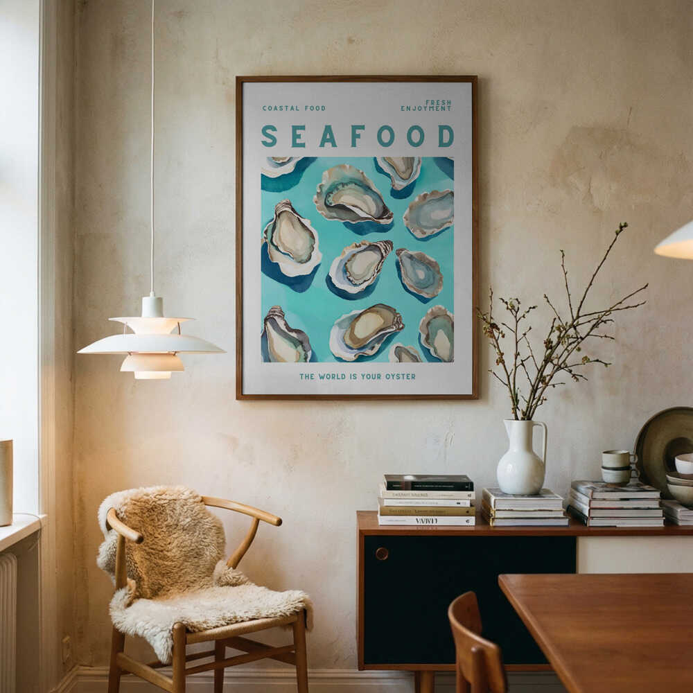 Fresh Coastal Oysters Art Print UK — Landscape Vibrant Wall Art — Kitchen — Wall It All Prints