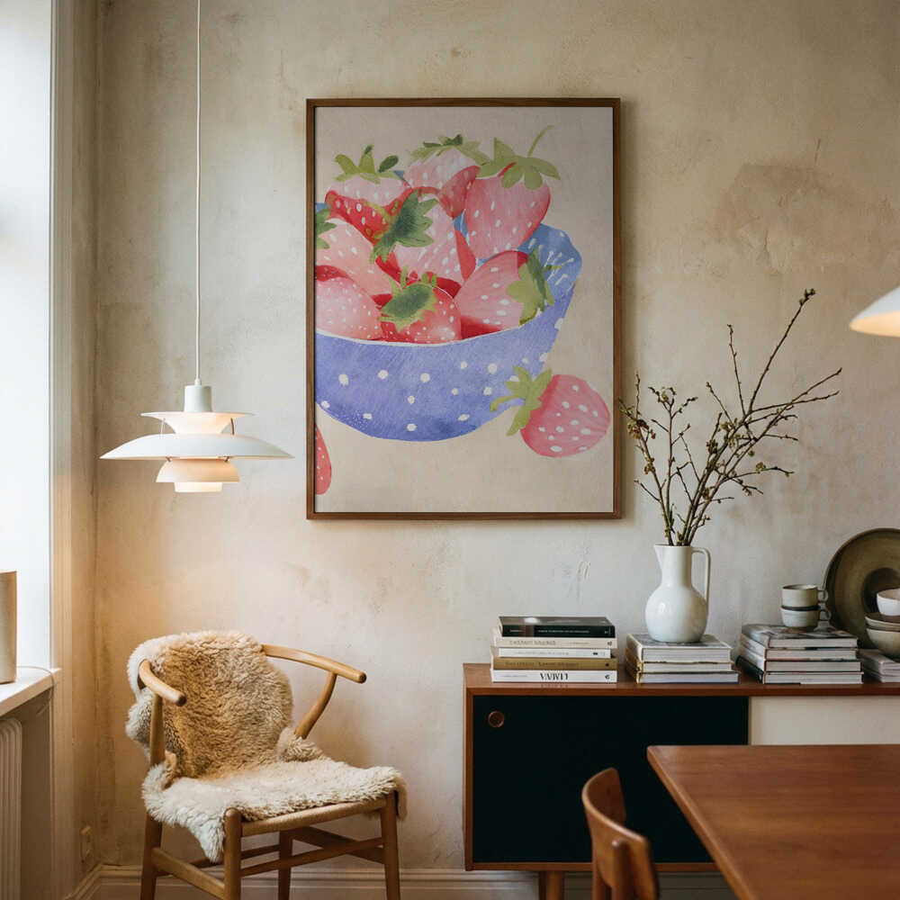 Fresh Strawberry Bowl Art Print UK — Food Calm Wall Art — Kitchen — Wall It All Prints
