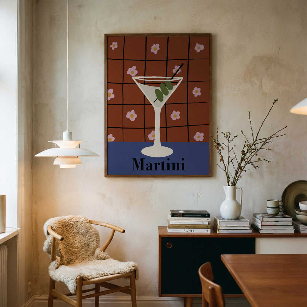 Retro Olive Martini Art Print UK — Botanical Minimal Wall Art — Office — Wall It All Prints
