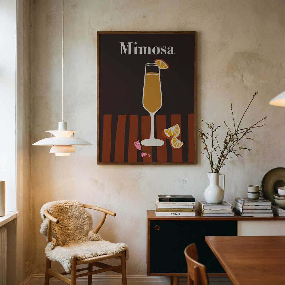 Elegant Mimosa Cocktail Art Print UK — Botanical Vibrant Wall Art — Kitchen — Wall It All Prints