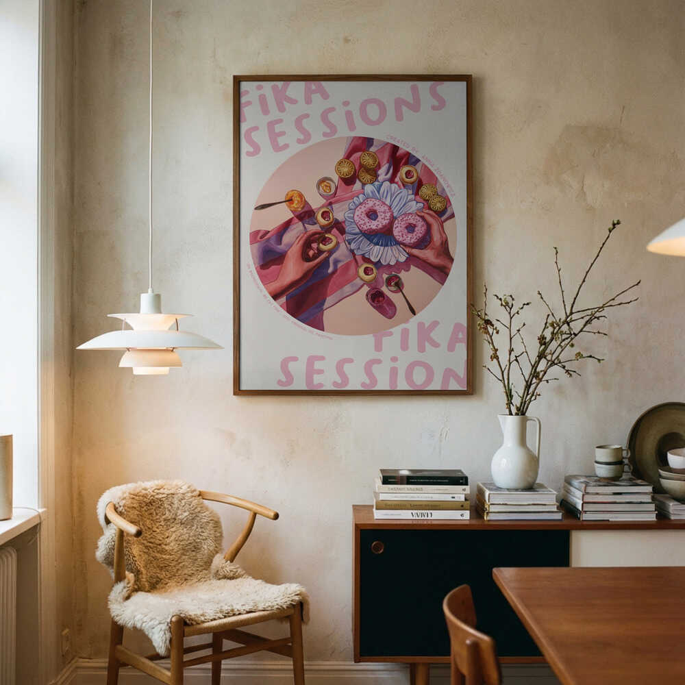 Pink Fika Sessions Art Print UK — Animal Vibrant Wall Art — Kitchen — Wall It All Prints