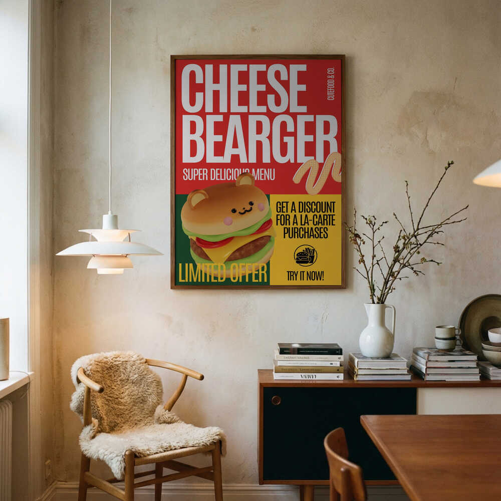 Cute Bear Burger Art Print UK — Food Vibrant Wall Art — Kitchen — Wall It All Prints