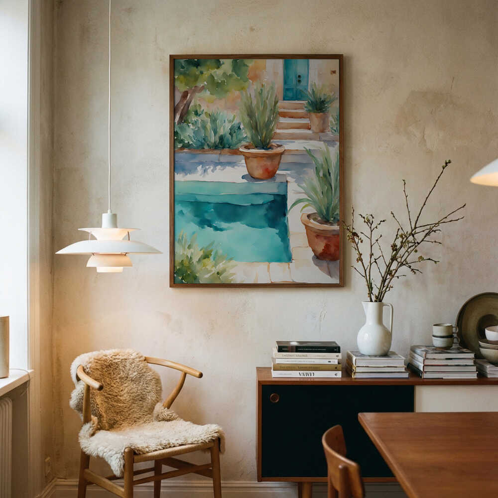 Mediterranean Poolside Garden Art Print UK — Botanical Vibrant Wall Art — Living Room — Wall It All Prints