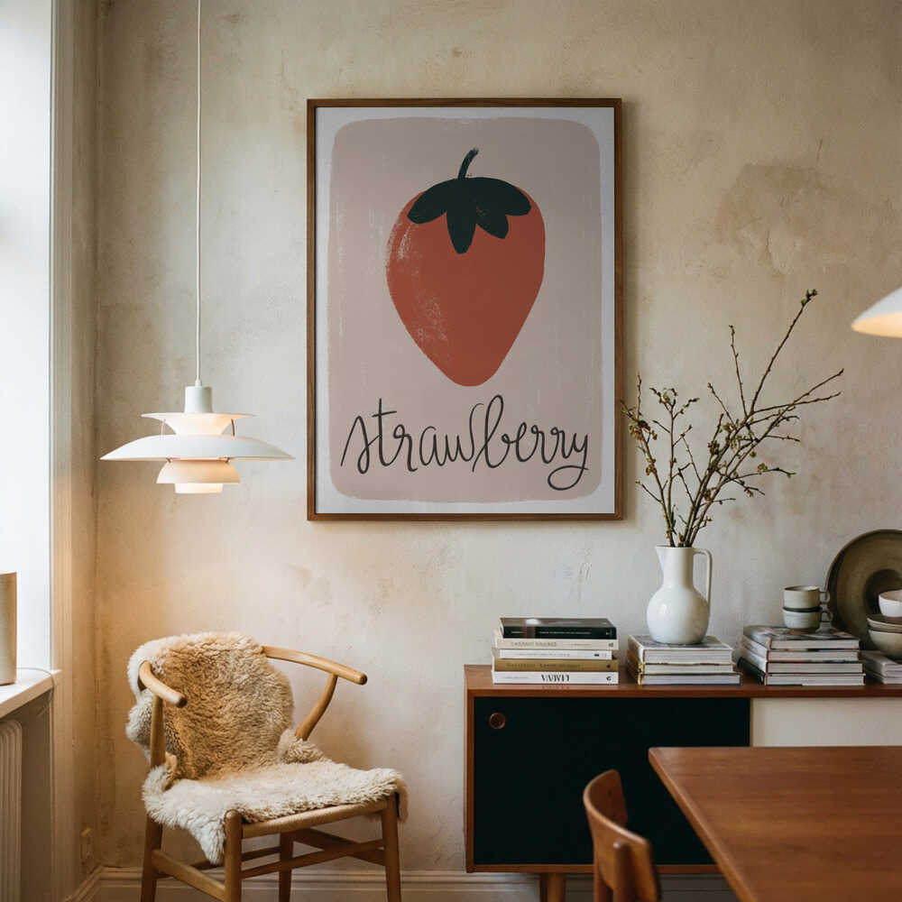 Sweet Strawberry Illustration Art Print UK — Botanical Minimal Wall Art — Kitchen — Wall It All Prints