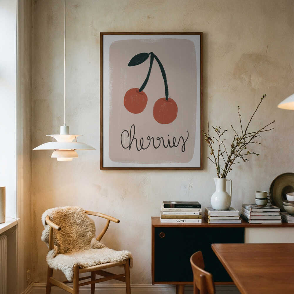 Sweet Red Cherries Art Print UK — Botanical Minimal Wall Art — Kitchen — Wall It All Prints
