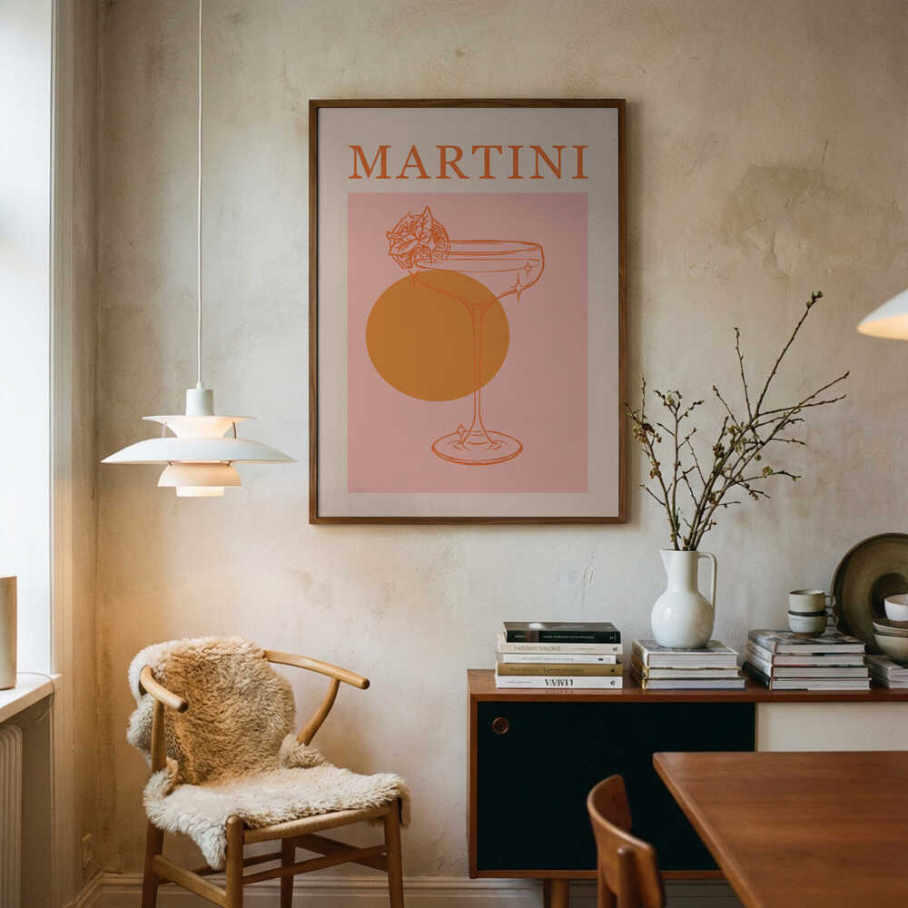 Retro Martini Cocktail Art Print UK — Abstract Minimal Wall Art — Office — Wall It All Prints