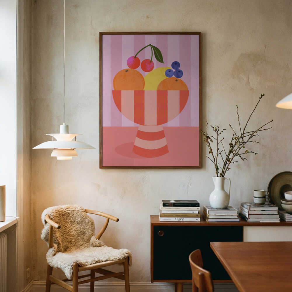 Fruit in Striped Bowl Art Print UK — Food Vibrant Wall Art — Kitchen — Wall It All Prints