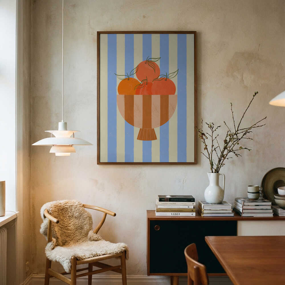 Bowl of Oranges Art Print UK — Abstract Vibrant Wall Art — Kitchen — Wall It All Prints